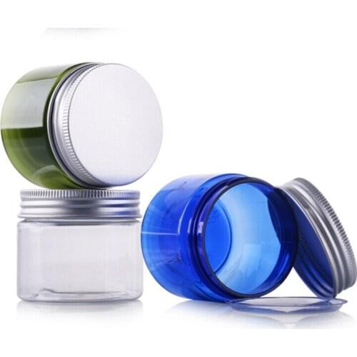 50g Transparent Plastic PET Jars With Aluminum Lid Blue Clear Empty Cosmetic Sample Jar With Lid LX1282