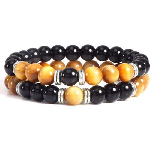 2pcs/set Tiger Eye Beaded Bracelet Distance Natural Stone Men Fashion Bracelets Couples Handmade Yoga Bangle Jewelry Friend Gift