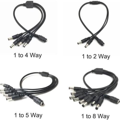 CCTV Security Camera 1 DC Female To 2/4/5/8 Male plug Power Cord adapter Connector Cable Splitter for LED Strip