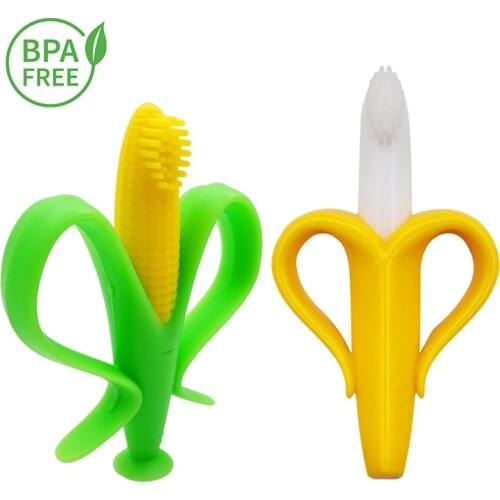 Baby Silicone Training Toothbrush BPA Free Banana Coin Shape Toddler Teether Chew Toys Teething For Infant Baby Chewing