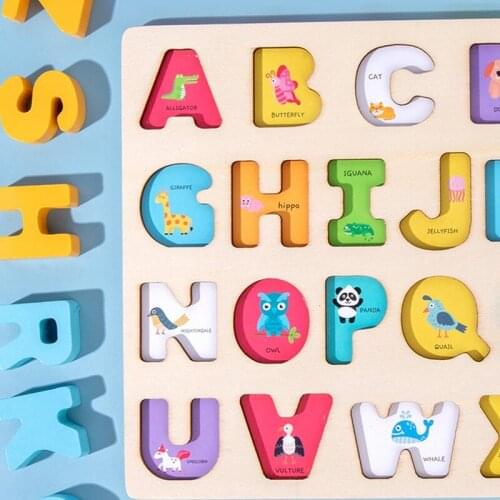Kids Early Learning Wooden Board with Colorful Alphabet Numbers Toys Family Children 3D Puzzle Toys Educational Game Gifts