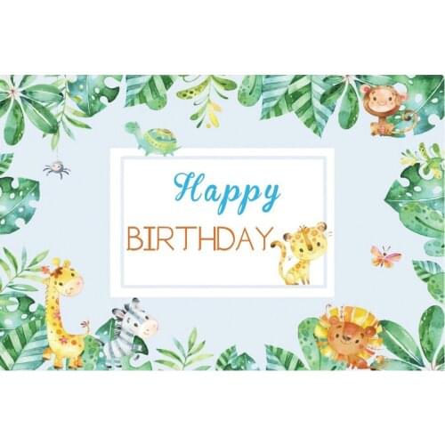 Happy Birthday Backdrop Cute Fawn with Green Leaves Photography Background Holiday Celebration Photo Booth Studio Decor