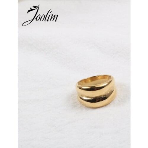 Joolim High End 18K Gold PVD Symple Fold Up The Cambered Raised Rings for Women Stainless Steel Jewelry Wholesale