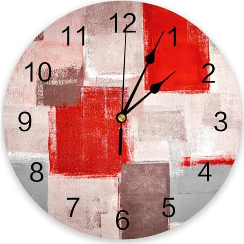 Oil Painting Abstract Geometric Red Wall Clock Round Style Fashion Modern Design Wall Clock Home Living Room Bedroom Decoration