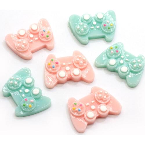 Kawaii Resin Game Controller Flatback Cabochons Baby Pink Blue Game Controller Ornaments For Jewelry Making Earring Necklace DIY