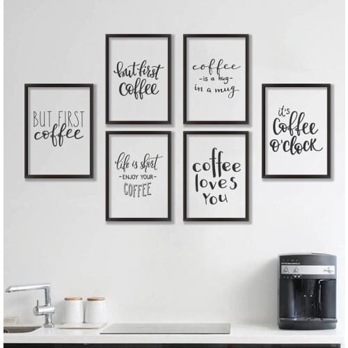 Coffee Quote Canvas Art Print Poster, Simple Style Wall Pictures for Home Decoration Coffee Wall Art Decor