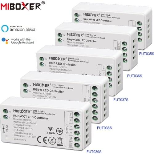 Miboxer DC12-24V FUT035S FUT036S FUT037S FUT038S FUT039S 2.4GHz Single Color CCT RGB RGBW RGB+CCT LED Strip Controller Voice