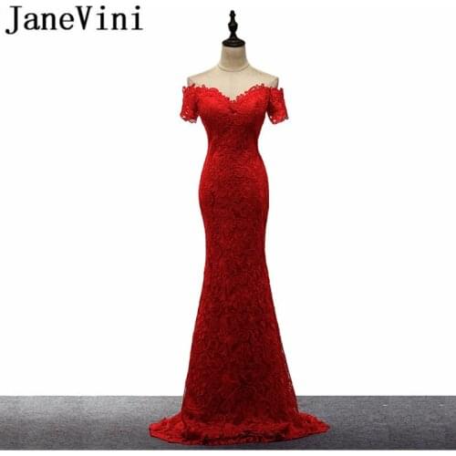 JaneVini 2018 Lace Long Bridesmaid Dresses With Sleeves Mermaid Boat Neck Button Back Formal Red Prom Gowns Vestiti Da Damigella