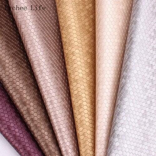 Lychee Life A4 Honeycomb Pattern PVC Leather Fabric Artificial Bag Elastic Sewing Fabric For Garment Clothes Making