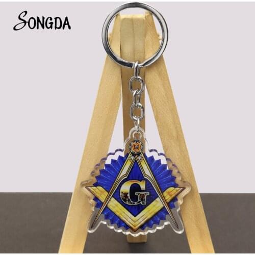Masonic Freemason Freemasonry G Acrylic Keychains Holder Symbol Masonic Illuminati Key Chains Keyrings Bag Pendant Accessories