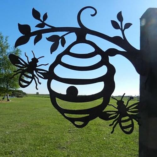 Metal Bee Hive Garden Decor / Metal Beehive Gift / Honey Home Decoration Creative Branch Decorative Courtyard Park Artwork Craft
