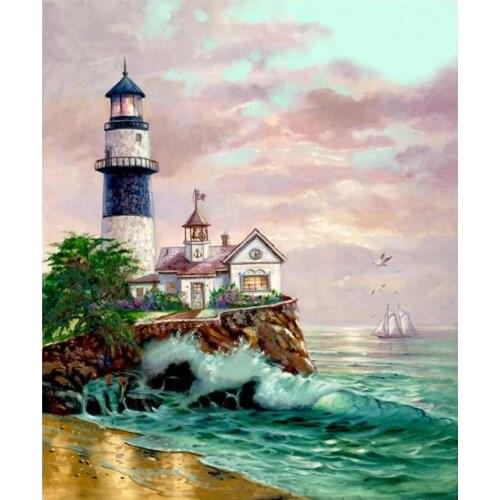 Seaside Embroidery Mosaic Craft Lighthouse Diamond Painting Kits Crystal Picture Wall Paper Rhinestone Drawing Christmas Gift