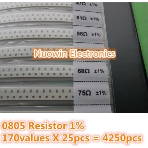 0805 SMD Resistor Sample Book 1% Tolerance 170valuesx25pcs=4250pcs Resistor Kit 0R~10M 0R-10M 0R 1R-10M