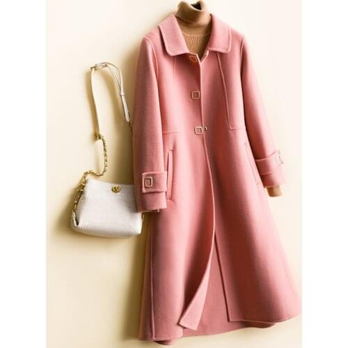 Medium-Long Double 100%Wool 2021 New Autumn Winter Coat Women Single Breasted Korean Jacket Windbreaker Female Outerwear