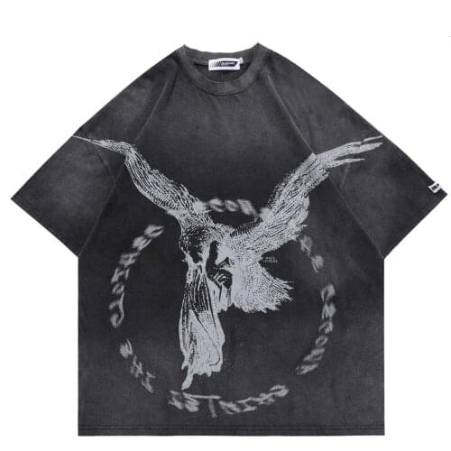 2021 new mens Harajuku y2k street mens T-shirt printing Japanese casual T-shirt plus size national tide neutral male