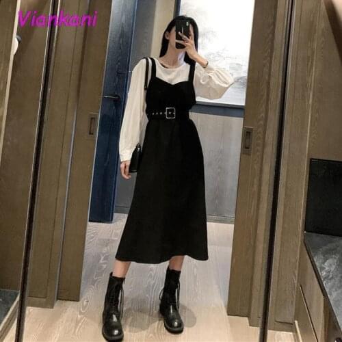 Office Lady Midi Dress Women Casual Personality Elegant Party plus size Dresses Autumn O-neck Long Sleeve One-piece Dress Korean