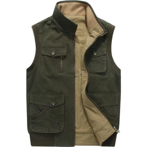 Autumn Vest Men Military Casual Loose Vests Male With Many Pockets Mens Vest Plus Size M-8XL Cotton Double-sided Wear Waistcoat