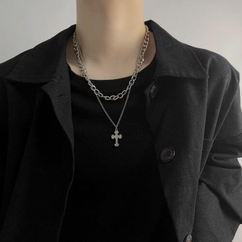 2021 punk hip hop pendant necklace cross neck chain multilayer fashion pendants for women men choker collars collier jewelry