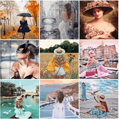Landscape Painting By Numbers On Canvas Girl For Adults With Frame Coloring By Numbers Drawing Pictures Home Decoration Art Gift