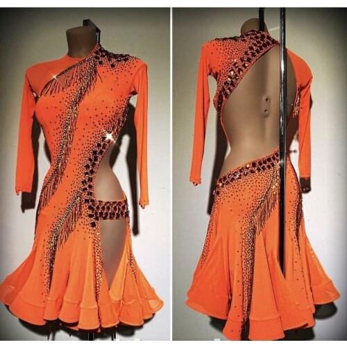 GOODANPAR women lycra Fringe Latin Dance Dress competition Dance Wear Samba Salsa Costume Sexy Latin skirt new dress