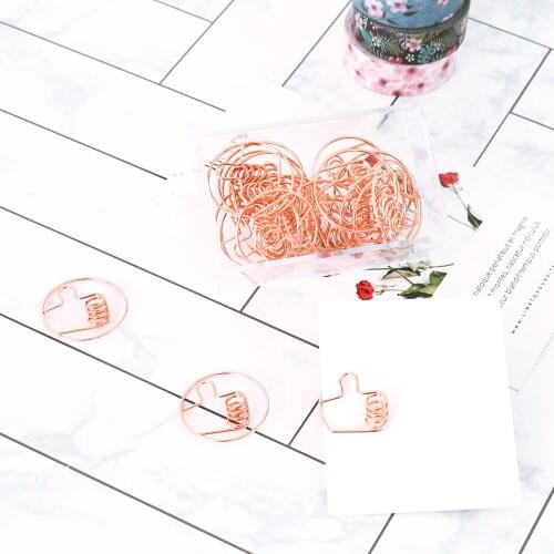 TUTU 20pcs/box Rose Gold Paper Clip Creative thumb Clip Metal Office Accessories Paperclips Metal Paper Clips Bookmark H0377