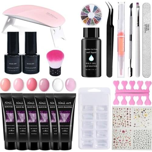 Professional UV LED Nail Lamp Poly Nail Gel Extension Set Nail Polish Varnish Gel Kit Manicure Nail Art Brush Decoration Tools