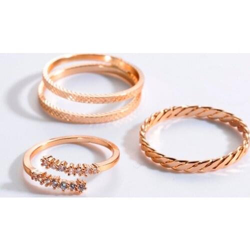 QIMING 3pcs/lot Lover Girlfriend Gold Rings Women Wedding Jewelry CZ Crystals Vintage Statement Ring Party Gift Jewelry