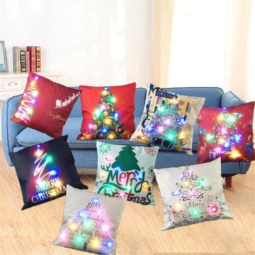 Xmas Style Cushion Cover Merry Christmas! Santa Claus Socks Balloon LED Cushions Home Decorative Pillows Cover Nordic Sofa