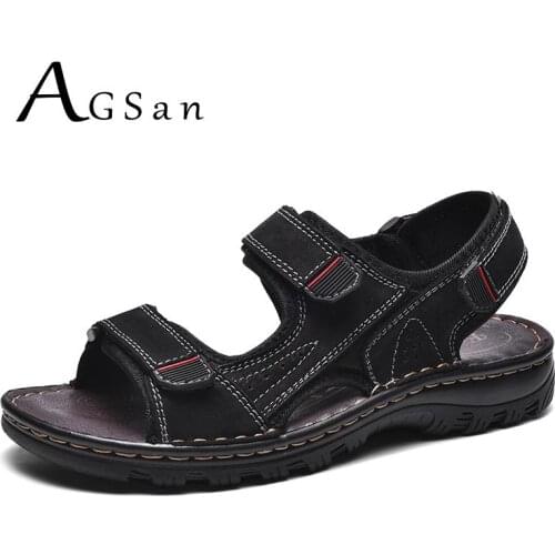 Genuine Leather Sandals Men Summer Beach Shoes Big Size 47 46 Outdoor Sandals Classic Casual Shoes Handmade Flats Breathable
