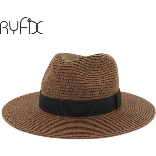 2021 new mens and womens black wide-brimmed ribbon designs sun hat beach resort jazz top hat straw hat HA43