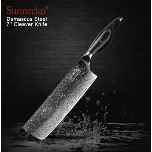 SUNNECKO 7" Cleaver Knife Damascus Japanese VG10 Steel Blade Kitchen Knives Pakka Wood Handle Sharp Meat Vegetable Cutter Knife