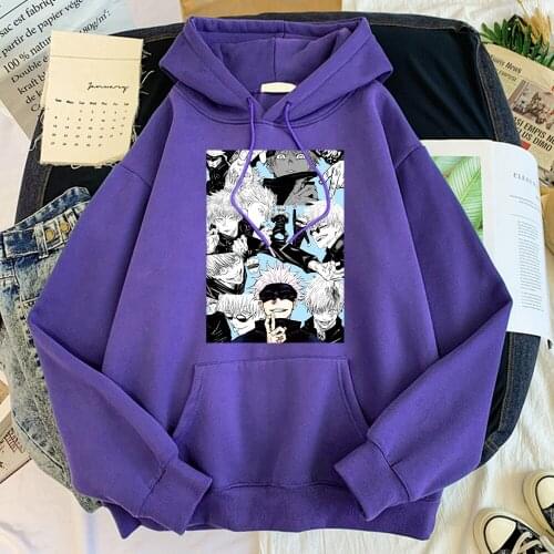 Anime Jujutsu Kaisen Gojo Satoru Hoodie Funny Print Mens Clothing Harajuku Casual Sweatshirts Comfortable Loose Warm Tracksuit