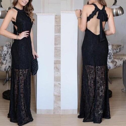 2021 Fashion Sleeveless Black Formal Evening Dresses Lady Sexy Backless Cocktail Gown Robe Hollow Out Lace Homecoming Prom Dress