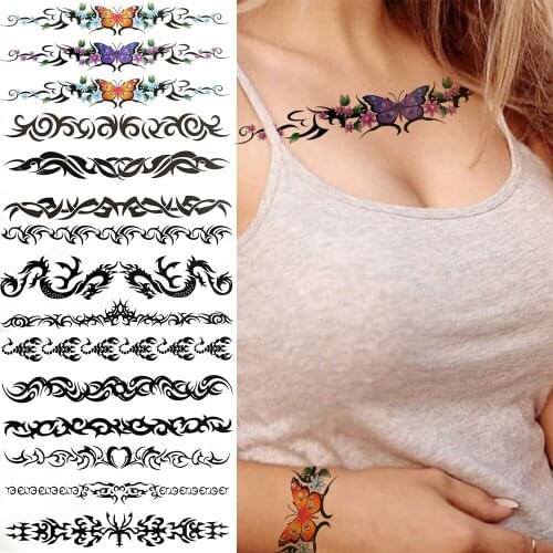 Black Thorns Butterfly Temporary Tattoos For Women Men Adults Dragon Scorpion Henna Tattoo Sticker Tribal Fake Tatoo Waterproof
