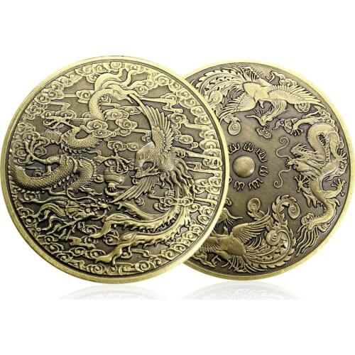 Dragon And Phoenix Chengxiang Commemorative Coins Zodiac Dragon And Phoenix Animal Coins Metal Badge Gift Art Collectible 40mm