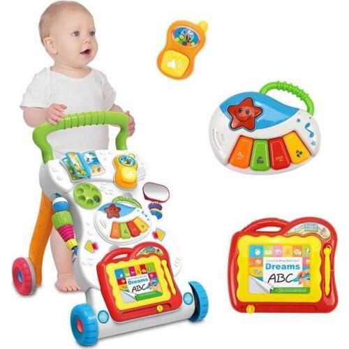 [Funny] Multi-function Adjustable Car Baby Walker Car Helps Walk Activity Music Mobile phone + Electronic organ + Drawing board