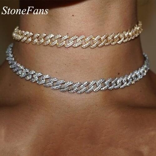 Stonefans Fashion Rapper Iced Out Cuban Link Chain Necklace for Women Rhinestone Baguette Chain Mens High Quality Jewelry Gifts