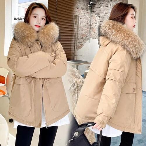 Large Fur Collar Mid-Length Pie To Overcome Womens 2021 Winter New Korean Version of The Slim Plush Inner Parker Cotton Jacket
