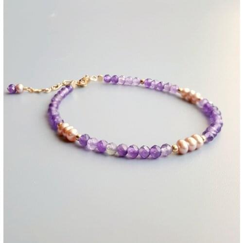LiiJi Natural Amethyst Pink Purple Freshwater Pearl Bracelet 925 Sterling Silver Delicate Adjustable Bracelet For Women Jewelry