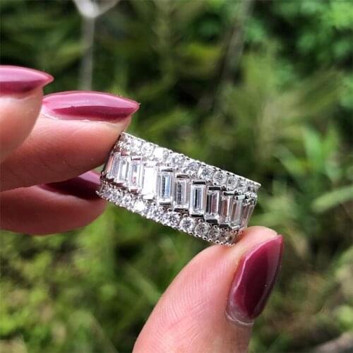 New Arrival Sparkling Luxury Jewelry 925 Sterling Silver Princess Cut Multi Color Topaz CZ Diamond Women Wedding Band Ring