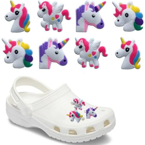 100PC Unicorn PVC Shoe Charms Shoe Buckle Accessories For Croc Decor for Bracelets With Holes Children Christmas Gift