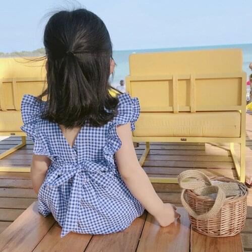 2020 New Baby Girl Children Plaid beach v-neck Girl Princess Dress Cotton Party Toddler Clothes Sweet Elegant Summer Dress1-5Y