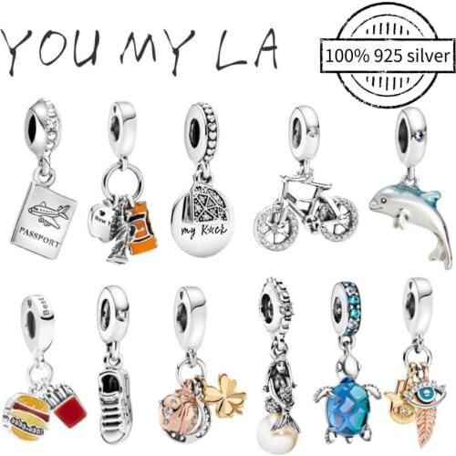 2021 Silver 925 Cute Dolphin Turtle Pendent Charms Bracelet Fit Original Bangle Necklace Snake Chain for Women DIY Jewelry