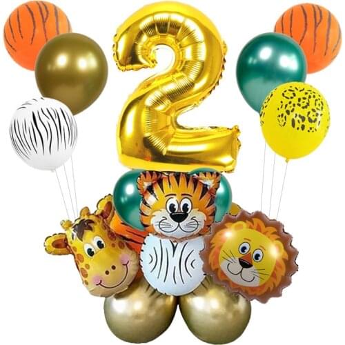 24pcs Jungle Animal Balloons Set Metallic Latex Balloon 32inch Gold Number Globos Birthday Party Decorations Kids Baby Shower