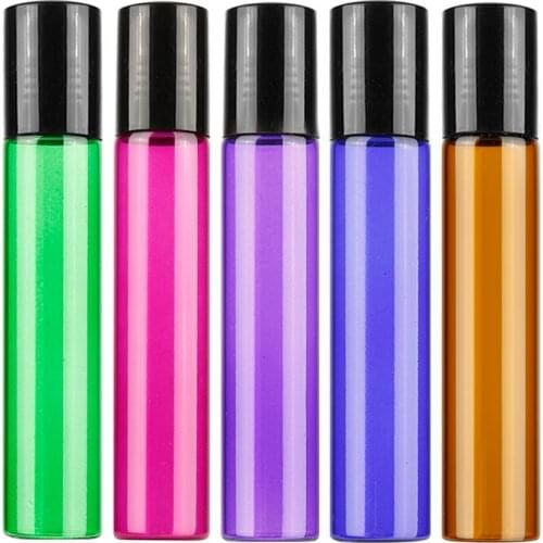 5Pcs 10ml Empty Travel Mini Refillable Bottles Cosmetic Fragrances Essential Oil Glass Bottles With Steel Roller Ball Containers