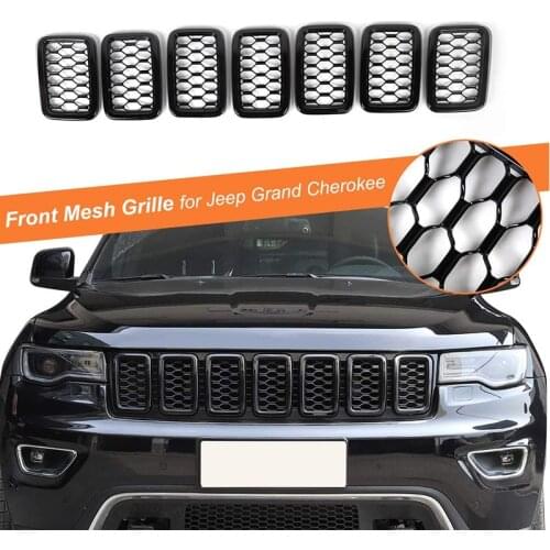 Car Front Mesh Grills for Jeep Grand Cherokee 2017 2018 2019 Silver Black Exterior Honey Comb Racing Grills ABS Bumper Cover