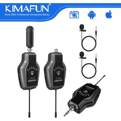 KIMAFUN Dual Lapel Wireless Microphone System Handheld & Lavalier Mic for Vlogging Interview Food Live Streaming