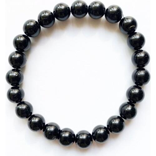Natural Black Tourmaline Stone Bracelet Round Beads Strand Bracelet Men Women Girls Protection Jewelry 1pc Dropship