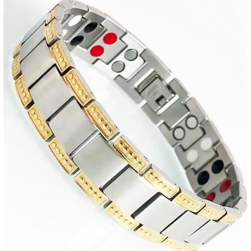 Mens Power Energy Health Care Magnetic Therapy On Hand Bracelets Gold Plated Stainless Steel Mannen Homme Armband Male Jewelry