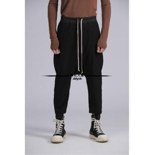 28-46 2020 New Mens Clothing Hemp Cotton Casual Trousers Black Tide Harem Pants Hairstylist Personality Elastic Waist Pants